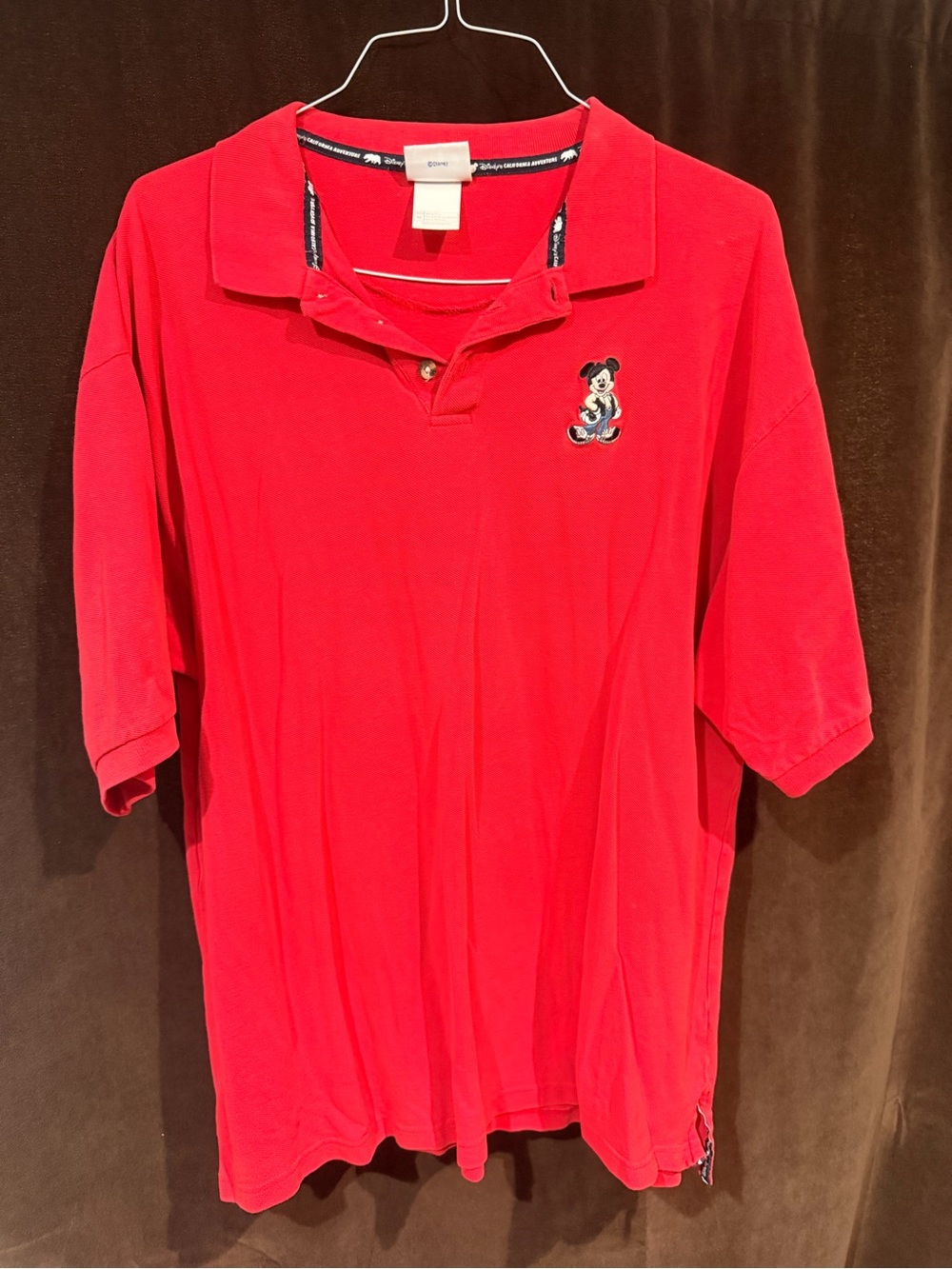 Disney Men's Bright Red Polo with Embroidered Mickey